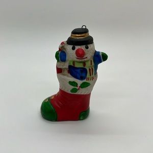 Vintage Snowman in a Stocking Christmas Ornament